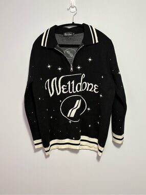 We11done Black Half-Zip Graphic Knit Sweater